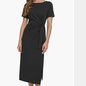 DKNY Wrap Detail Stretch Cotton Midi Dress XL Nordstrom NWT
